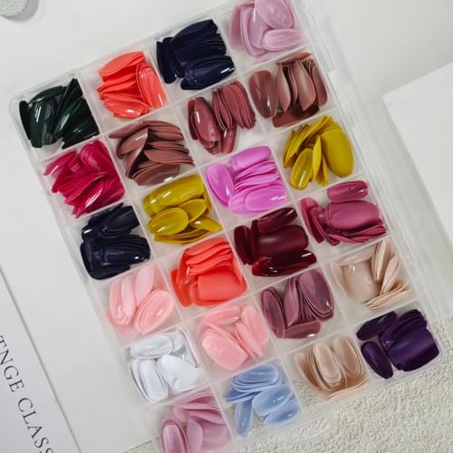 Image of 24 Colors Coffin Press on Nails Solid Color Fake Nails Short False Nails Pure Color Glue on Nails Glossy Reusable Artificial Acrylic Nail Full Cover Stick on Nails for Women Manicure 576Pcs