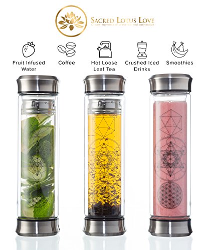 Sacred Lotus Love Glass Tea Infuser Bottle