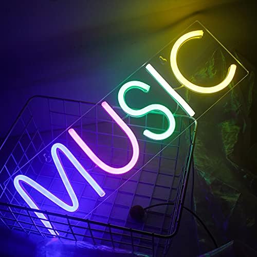 Neon Light Music Light Sign for Wall Decoration Colourful Letters Neon Lights Sign Music Word LED Neon for Bedroom Playroom Club Bar Party Decoration