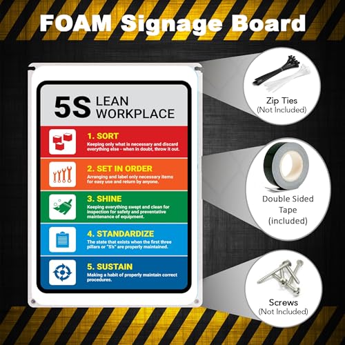 5S LEAN WORKPLACE SIGN PVC Waterproof metallic matte finishing Safety Signature Board with strong double sided tape for walls removable
