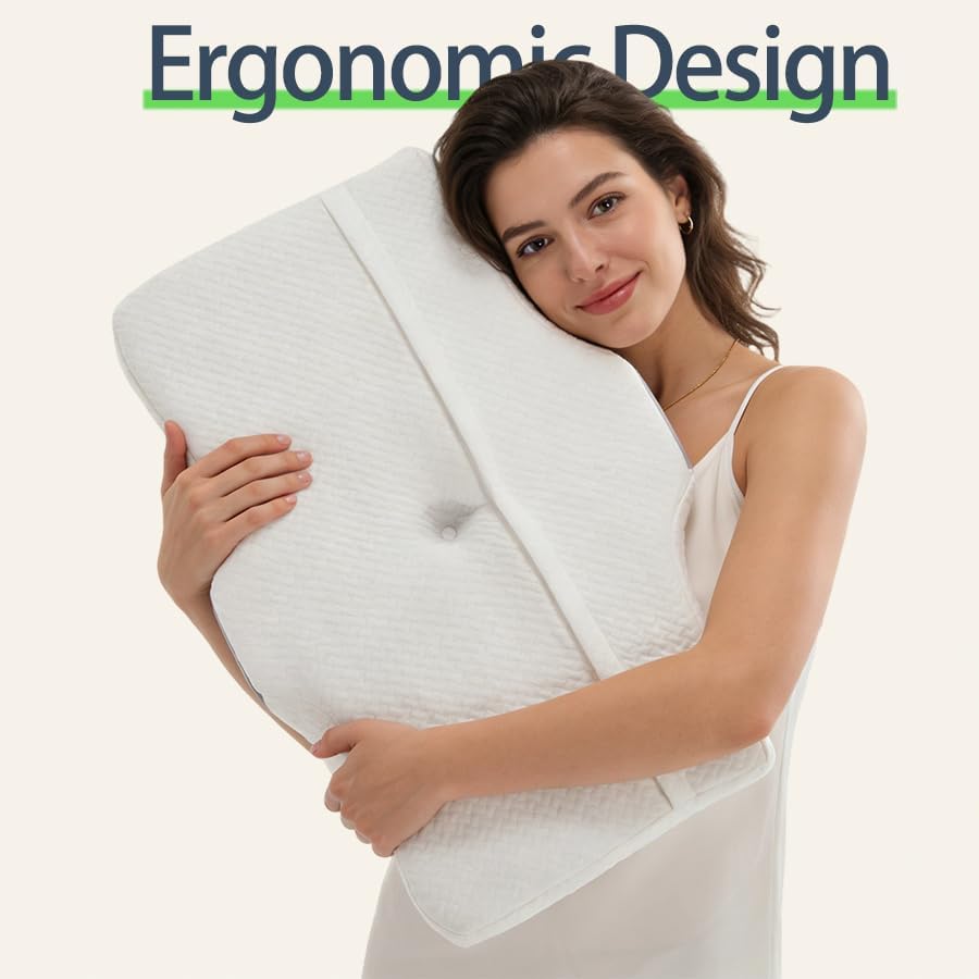 Ergo Cervical Neck Pillow – Ergonomic Neck Pain Relief Pillow for Deep Sleep, Contour Memory Foam Support, Odorless, Cooling Breathable Pillowcase, Ideal for Side Back Stomach Sleepers