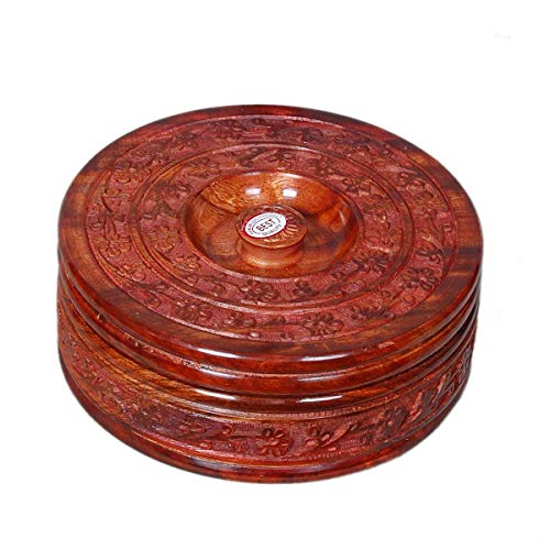 LyqArt Wooden Carving Casserole | Chapati Box | Chapati Box for Kitchen | Hotpot Roti Box | Casserole for Kitchen | Serving Casserole Set | Hotpot for Chapati | Kitchen Dabba Case Tableware Serveware