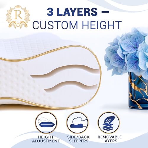 Image of Royal Therapy Travel Memory Foam Pillow 2-Pack, Neck Pillow Bamboo Adjustable Side Sleeper Pillow