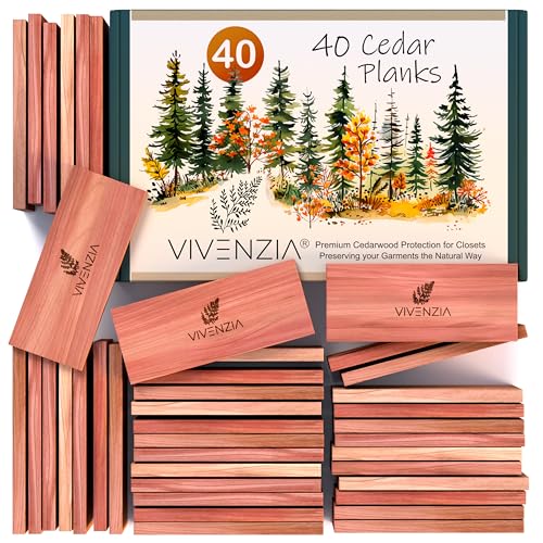Vivenzia Cedar Blocks for Clothes Storage -40 Cedar Planks- Natural Closet Smell Eliminator, Natural Closet Deodorizer, Drawer Fresheners for Dresser, Odor Absorber for Dresser Drawers.