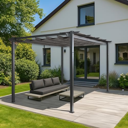 Pérgola de aluminio HWC N93, cenador pabellón para jardín, estructura estable de 8 cm, techo corredizo UV50+ 3 x 4 m   antracita
