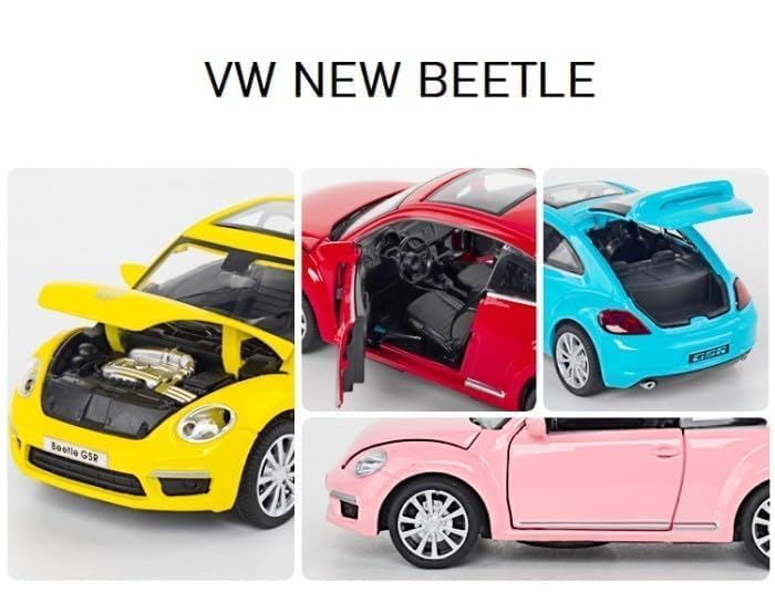Image of Volkswagen Beetle1:32 Diecast Scale Model Alloy Metal Pull Back Toy car for Kids with Openable Doors & Light, Music Toy Vehicle for Kids - Colors as Per Stock(Design-47)