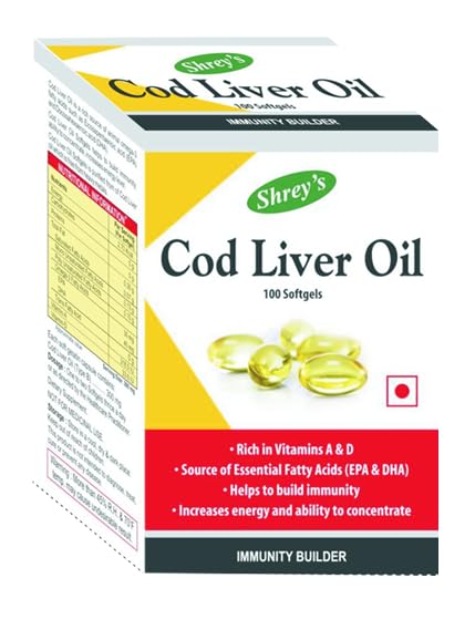 Shreys Cod Liver Oil | Vitamins A & D | Boost Immunity | Increase Energy Level | Supports Healthy Heart | Maintain Healthy Brain and Vision Health - 100 Capsules (Immunity Booster) (1) (B0CW31Y71F) Amazon Price History, Amazon Price Tracker
