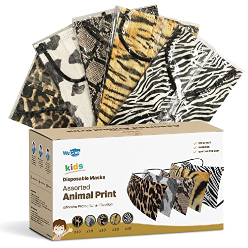 Wecare Disposable Face Masks For Kids, 50 Animal Print Masks, Individually Wrapped #TOP2