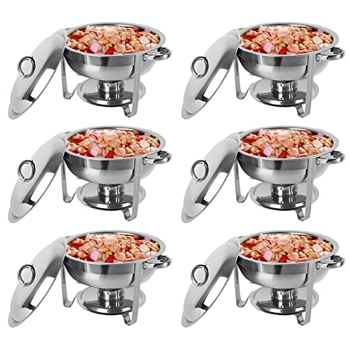 hyywmgx 6er Set Chafer- und Buffetwärmer-Sets - 5 Qt Full Size Edelstahl runder Chafing Dish mit Speisepfanne…