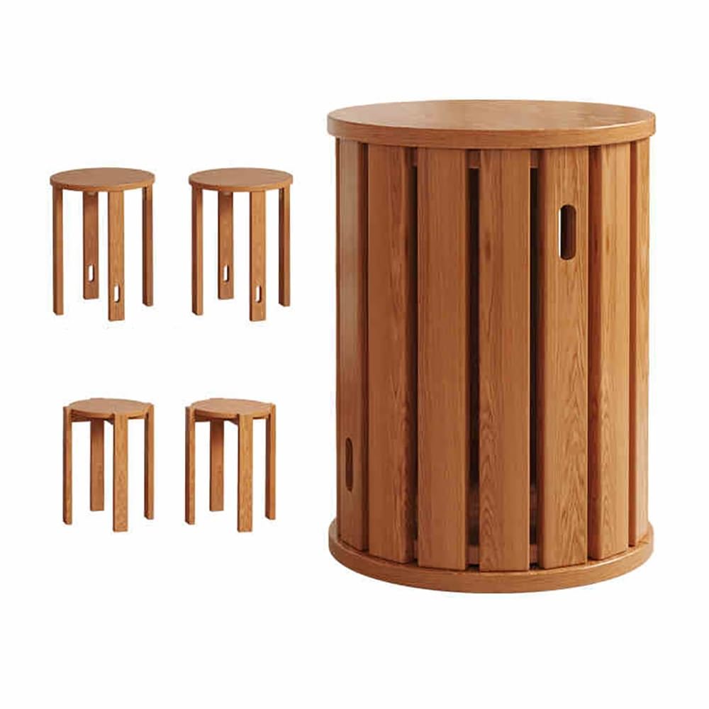 SXZenSpace 4-in-1 Stackable Wooden Stools Round Bar Stool Portable Dining Chair Versatile Accent Table Nightstand Coffee Living Room (Cherry Finish)