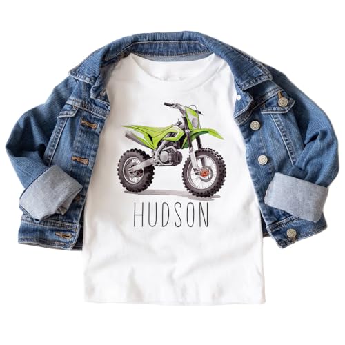 Personalized Green Dirt Bike Toddler Shirt - Custom Motorcycle Kids Name Tee - Boy Toddler Youth Kids Clothing2