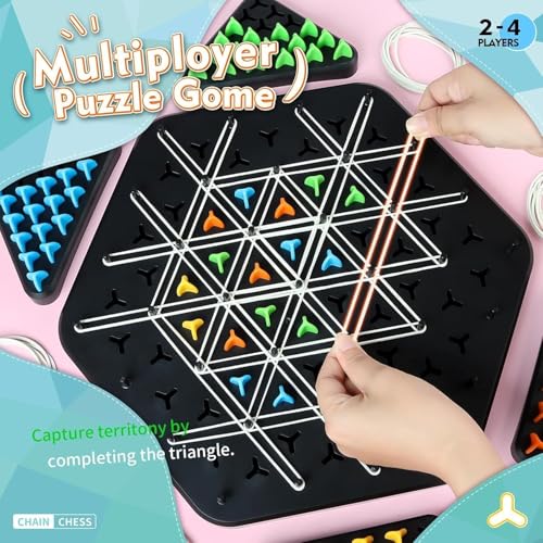 Image of Chain Triangle Chess Game Triggle Rubber Band Game for Kids & Adults, Fun Family Board Game, Brain Teaser Puzzle Interactive Chess 2-4Pla (Chain Traingle Chess Game)