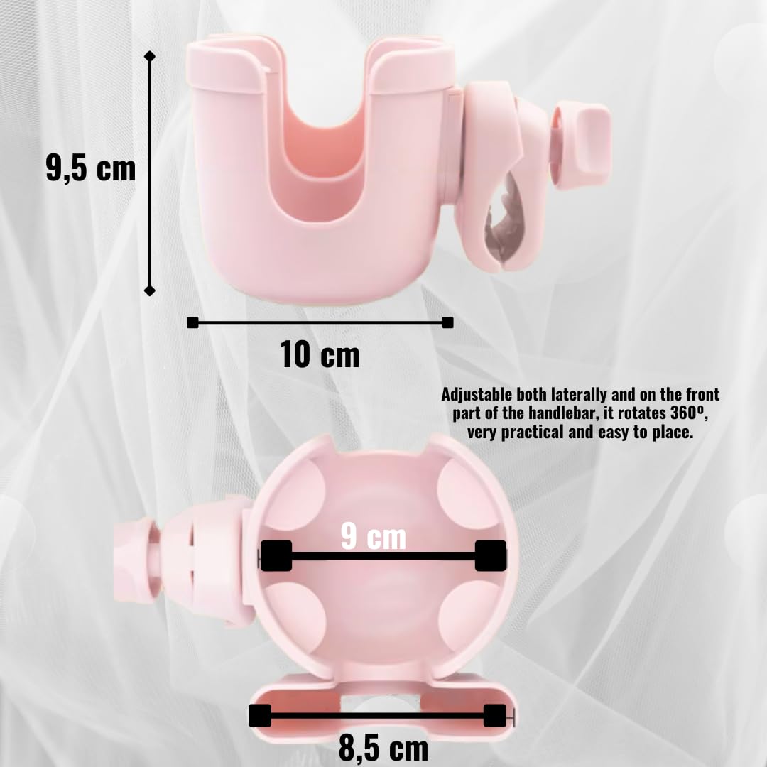 Micus - stroller cup holder universal, cup holder for pram, cup holder for wheelchair, pram coffee cup holder, universal cup holder for pram (Stroller cup holders 2 IN 1, Rose) - Image 4