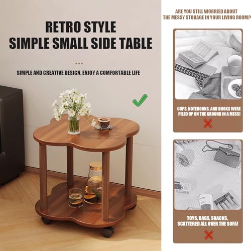 Table basse double couche rétro en bois style milieu du siècle table ronde 60 cm - 4