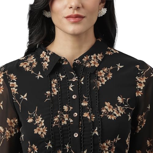 Image of Latin Quarters Women Black Casual Printed Full Sleeve Dres