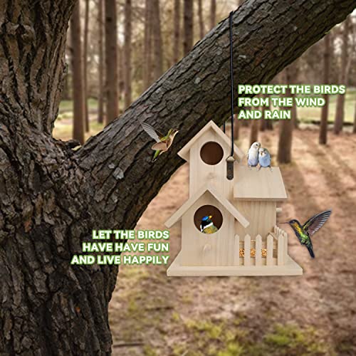 Natural Wooden Hummingbird Houses For Outside Hanging, Bluebird Viewing House Outdoor Nesting Boxes,Birdhouse Gardening Gifts For #TOP2