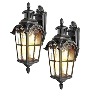 DEWENWILS Motion Sensor Outdoor Wall Lights, 2-Pack Dusk to Dawn Exterior Lantern Fixture, Roman Vintage Wall Mount Waterproof Porch Light, Water Ripple Glass, for Front Door Garage Patio