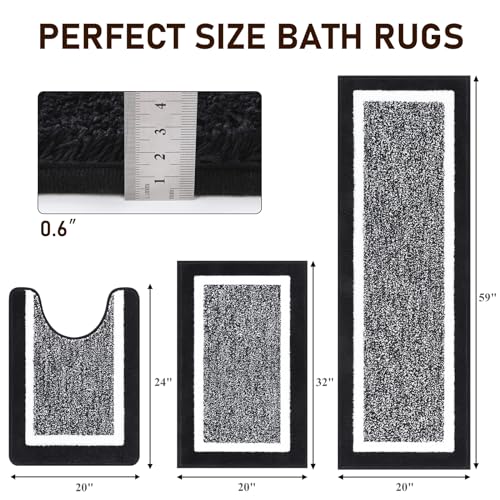 Pauwer Bathroom Rug Set - 3 Piece Shower Mats with U-Shaped Contour Toilet Mat, Absorbent Microfiber Plush Bath Mats, Non Slip, Machine Washable Shaggy Floor Mats