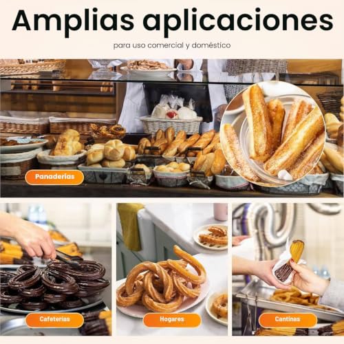 Miniatura 5 de Dfdieratve Máquina Para Hacer Churros Manual, 3l Comercial Español Donut Churrera Churro Maker Machine Con 5 Moldes, Máquina De Churrera Española Vertical De Acero Inoxidable, Máquina De Llenado