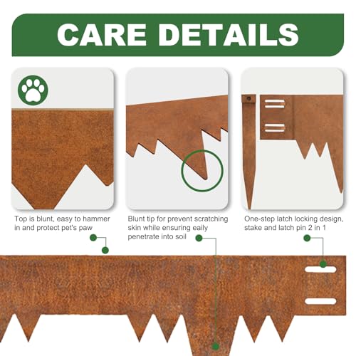 Metal Landscape Edging Border 10 Packs 42'' L x 4.5'' H, Pre-Rusted Steel Garden Edging Border with 10 Stakes, Hammer-in Lawn Edging for Landscaping, Flower Bed, Yard, Pathway, Tree Ring (35ft Total) by SJPULMO - Image 4