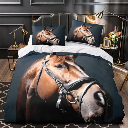 Parure de lit motif cheval en microfibre housse de couette double 200x200 cm
