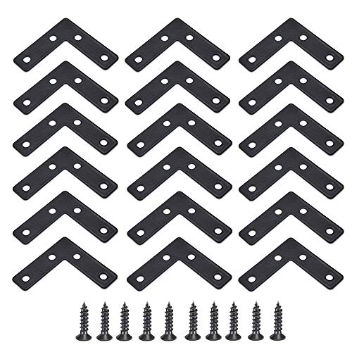 20 Pcs Black L-Shape Corner Brace, 90 Degree Angle Bracket, 50mmx50mm, Heavy Duty Corner Brace Joint Angle Shelf Bracket with Screws