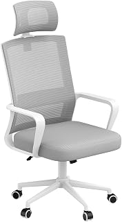 naspaluro Silla de Escritorio Ergonómica, Silla de Oficina con Reposacabezas Ajustable, Malla Transpirable, Silla para Ordenador de Altura Regulable, Silla Giratoria para Oficina en Casa, Gris Claro