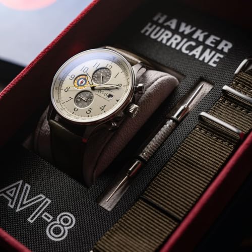 Image of AVI-8 Men's 43.5mm Hawker Hurricane Classic Chronograph Watch with Leather Strap AV-4011