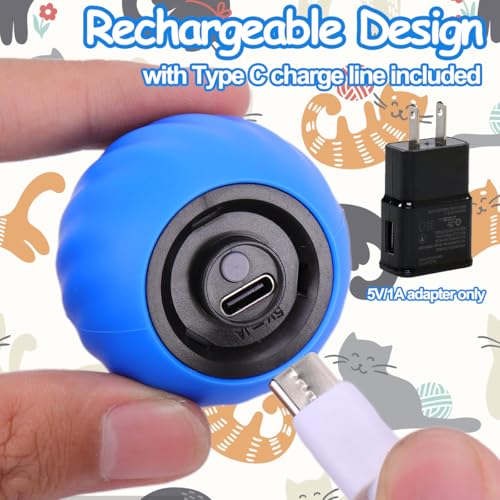 Image of 2PCS Interactive Cat Toy Ball, Rechargeable Cat Toys for Indoor Cats | with Feather Tails for Kittens Chasing, Motion Activated Ball for Enrichment, Automatic Rolling Toys to Keep Them Busy Blue
