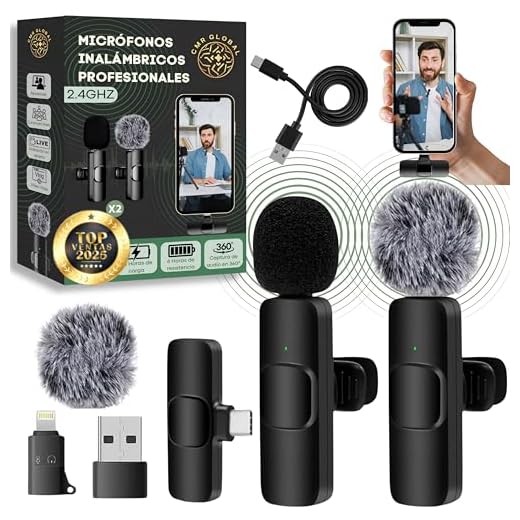 PACK PRO 2 Pcs Micrófono inalámbrico para iPhone, iPad, Android, PC, con USB-C, Microfonos de Solapa con Clip para Grabación de Vídeo, Youtube, Twitch, TikTok Podcast, en Vivo con cancelación de Ruido