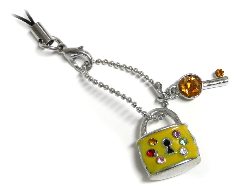Cell Phone Gems Charms Lanyard Accessory Lock Key in Yellow