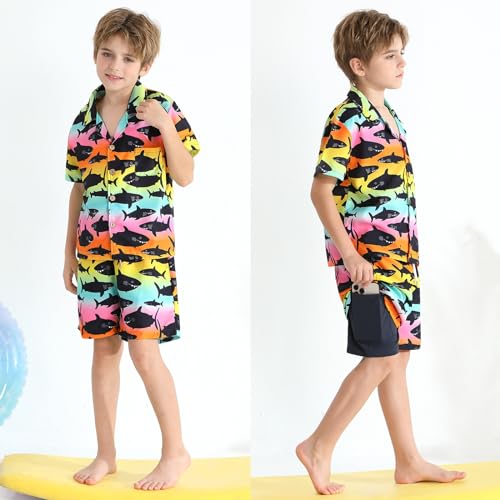 Image of Weixinbuy Boys Summer Outfits Short Sleeve Hawaiian Shirt and Shorts Vacation Set for Kids Summer Clothes Set