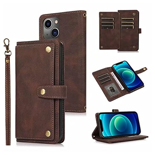 Samsung Galaxy S7 Edge plånboksfodral, för Samsung Galaxy S7 Edge telefonfodral, flip folio läderfodral dragkedja handväska med korthållare ställ pengar ficka och handledsrem bok vikbart fodral brunt