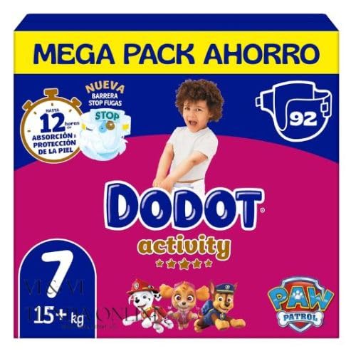 Dodot Activity Talla 7 (+15kg) – Pack Ahorro 92 Pañales Desechables, Máxima Absorción y Comodidad para Bebés