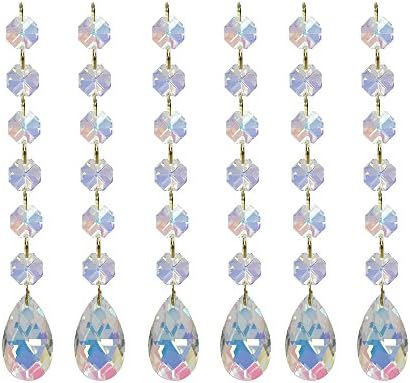 Poproo Teardrop Pendants Octagon Crystal Glass Beads Pendant for Chandelier Lamp Curtain Decor, 6-Pack (AB)