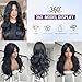 Aisaide Long Wavy Black Layered Wig with Curtain Bangs for Black Women,Synthetic Layered Long Wavy Wig Butterfly Haircut with Thin Hair for Women 24inch(1B)