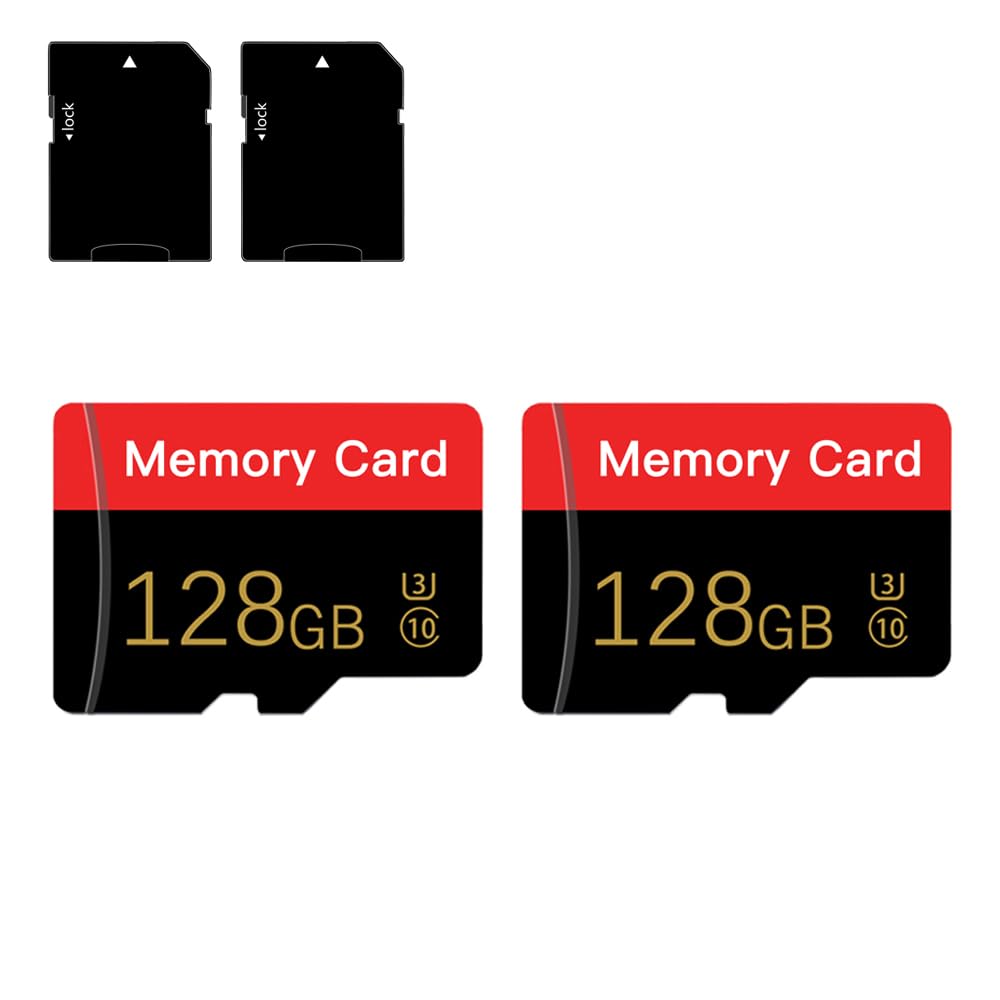 2 Stück Micro Speicherkarte 128 GB mit Adapter, C10/UHS-I/A1, TransFlash Karte, TF Karte für Tablet/Smartphone/drucker/Personal Computer/Spielekonsole/Kamera (Rot 128GB*2)