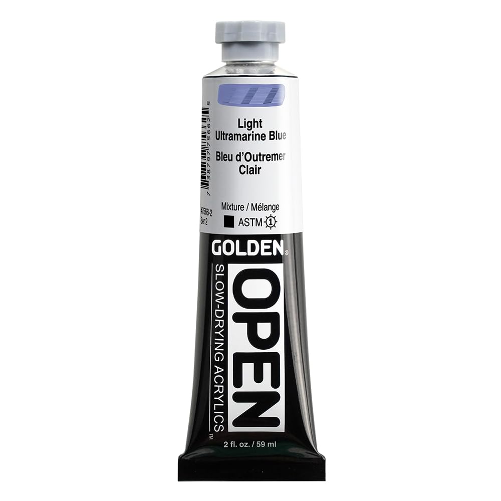 GOLDEN OPEN Slow-Drying Acrylics, Light Ultramarine Blue, 2 fl oz. tube, Professional Acrylic Paint, Opaque