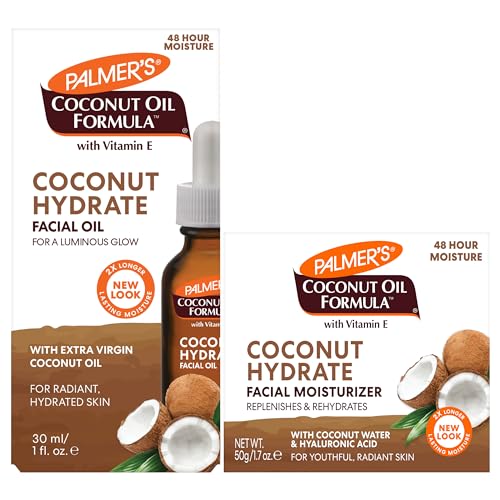 Palmer's Face Moisturizer + Face Oil Set - Coconut Oil Formula with Vitamin E Skin Care Bundle includes 1 Hydrating Facial Oil (1 fl. oz) & 1 Moisturizing Face Cream (1.7 fl. oz.)