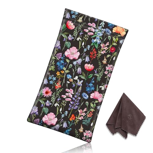 Image of FINTIE Soft Eyeglasses Case with Cleaning Cloth, Portable Squeeze Top Vegan Leather Glasses Pouch, Sunglasses Eyewear Bag