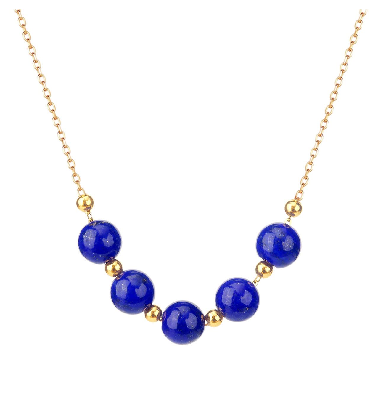 SAEEYCUE Minimalist Gold-Plated Sterling Silver Lapis Lazuli Bead Pendant Necklace for Women