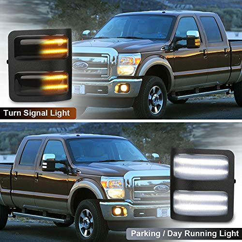 MbuyDIY Sequential Switchback LED Side Mirror Marker Lights Smoke Lens Replacement Compatible with 2008-2016 Ford F250 F350 F450 Super Duty Turn Signal, Pack of 2