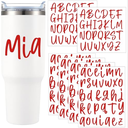 Image of 6 Sheets UV Dtf Cup Wrap Name Stickers for Water Bottles Waterproof Vinyl Decals Personalized Custom Lettering Gift Stickers for Cups Love 14-40oz Tumbler Mugs DIY Craft (Red)