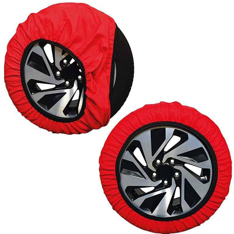 VIRSUS Set 2 Calze da Neve per Auto Rosse 5599, Omologate EN 16662-1, Calze in Tessuto Polipropilene Lavabile con 2 Guanti, Catene per Pneumatici, Tenuta Stabile Antislittanti su Neve e Ghiaccio (XL)