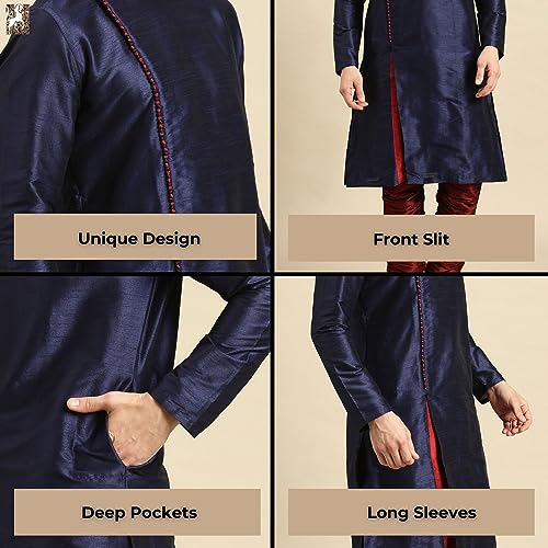 Image of Sanwara Sanwara Men Deep Blue Solid Pattern Straight Kurta