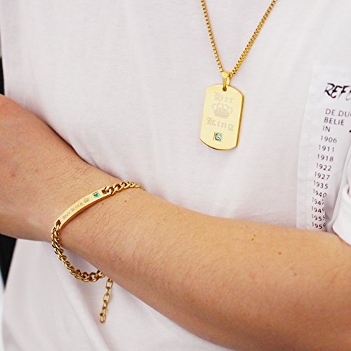 Uloveido Gold Color His Queen Her King Titanium Necklaces & Bracelets Matching Couples Cuban Link Chain Jewelry Set Valentine's Day Gift For Men And Women Sn124 (Gold Necklaces+Bracelets/King Queen) #TOP2