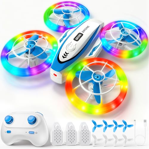 Gontence Mini Drone for Kids - Remote Control Drone with LED Lights 2 Speed Modes 3 Batteries 3D Flip Headless Mode with Altitude Hold Toys Gifts for Boys Girls 6-16 Years Old Christmas Gifts