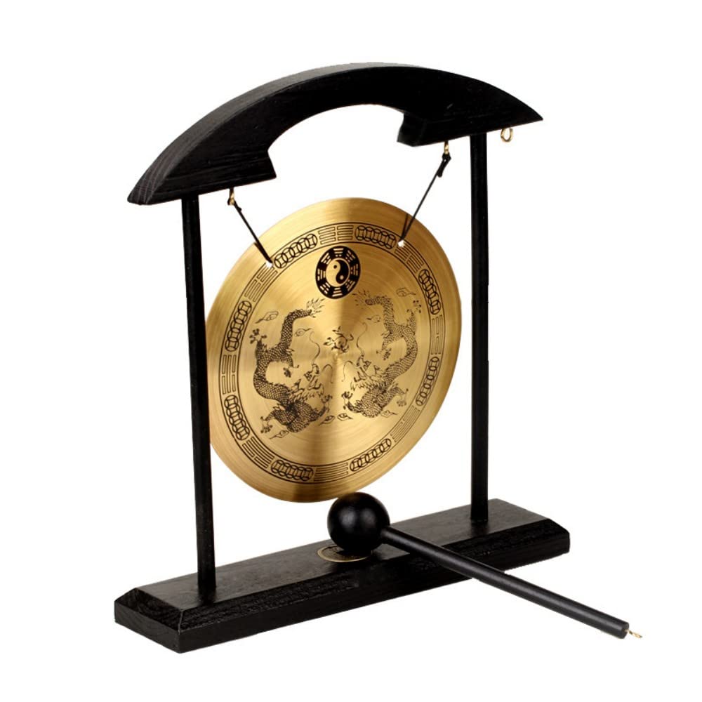 BigTree Feng Shui Brass Gong 8.26inch/21cm Desktop Wind Gong Copper Zen Chinese Table Gong Hand Gong For Housewarming Home Decor Oriental Chinese Mysterious Decor Gifts