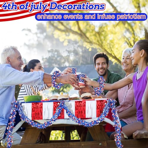 Image of Meonum 4 Pcs 4th of July Parade Float Decorations, American Flag Float Fringes and Patriotic Tinsel Garlands, Red White Blue Garland for Independence Day Memorial Day Decoration (Star)