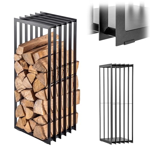 KADAX Étagère à bois de cheminée en acier robuste, support pour bois de cheminée noir, étagère à bois de chauffage revêtue par pulvérisation dans différents motifs (30 x 40 x 100 cm)